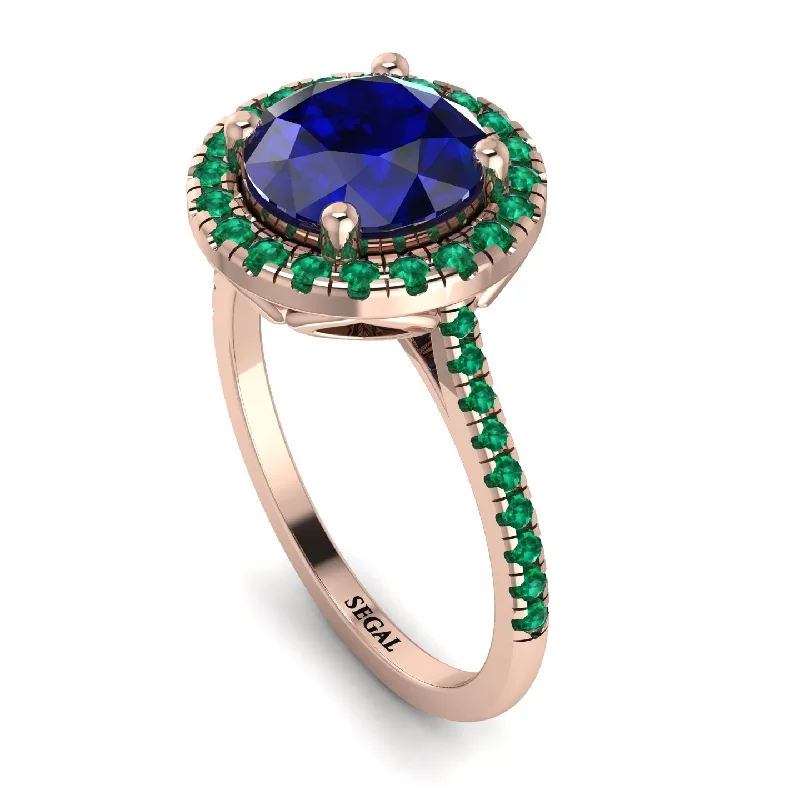 Statement Emerald Ring-Gorgeous Round Cut Sapphire Pave Engagement Ring With Hidden Stone - Ellen No. 29