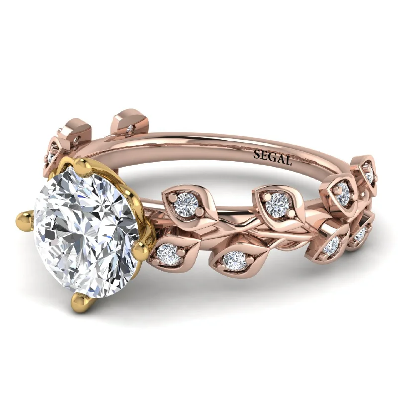 Rose Gold Stacking Rings-Two Tones Leaves All Around Yellow Gold Diamond Ring - Sydney 2ct No. 76