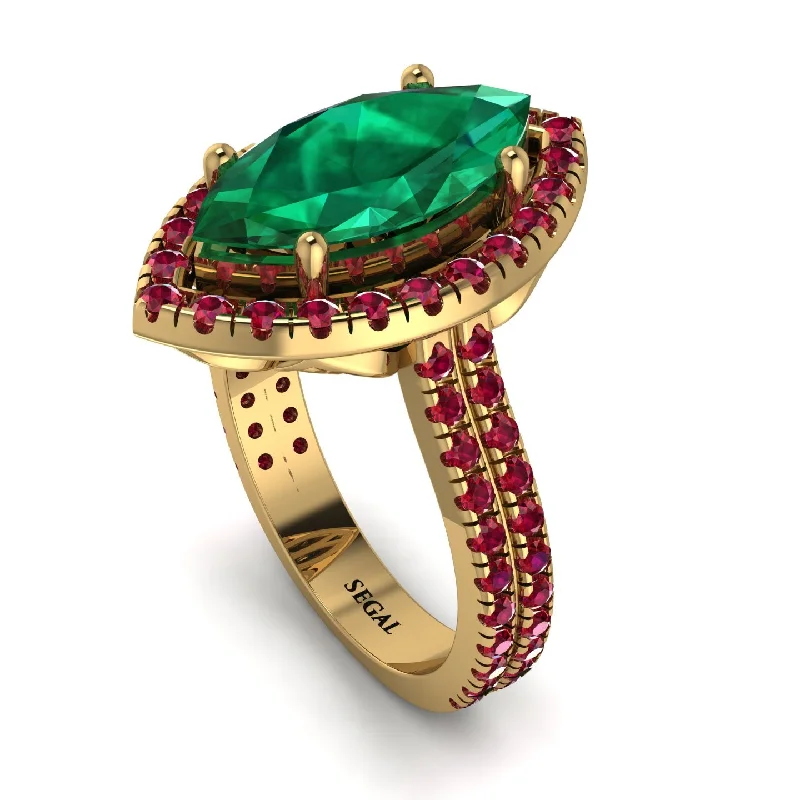 Birthstone Wedding Ring-Gorgeous Marquise Cut Emerald Pave Double Shank Engagement Ring With Hidden Stone - Miriam No. 49