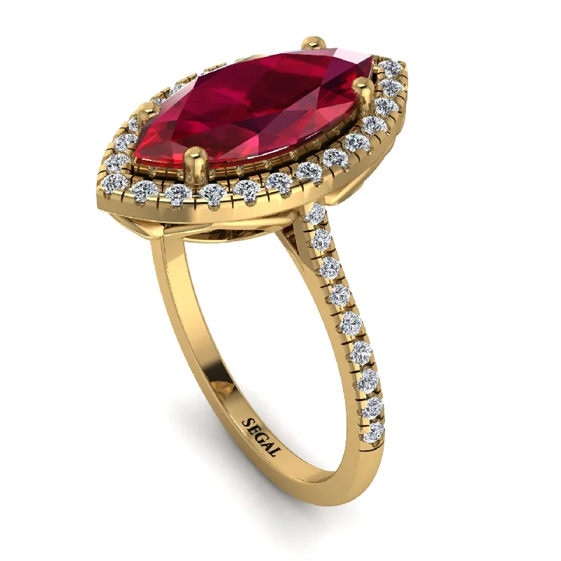 Unique Gold Engagement Ring-Gorgeous Marquise Cut Ruby Pave Engagement Ring With Hidden Stone - Miriam No. 10