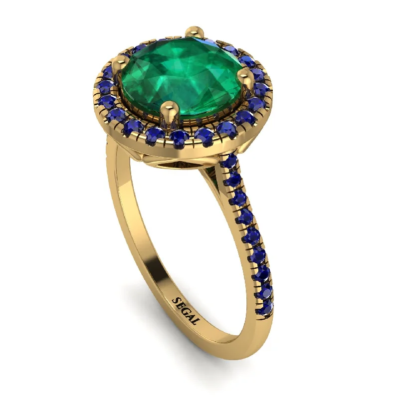 Vintage Diamond Ring-Gorgeous Round Cut Emerald Pave Engagement Ring With Hidden Stone - Ellen No. 64