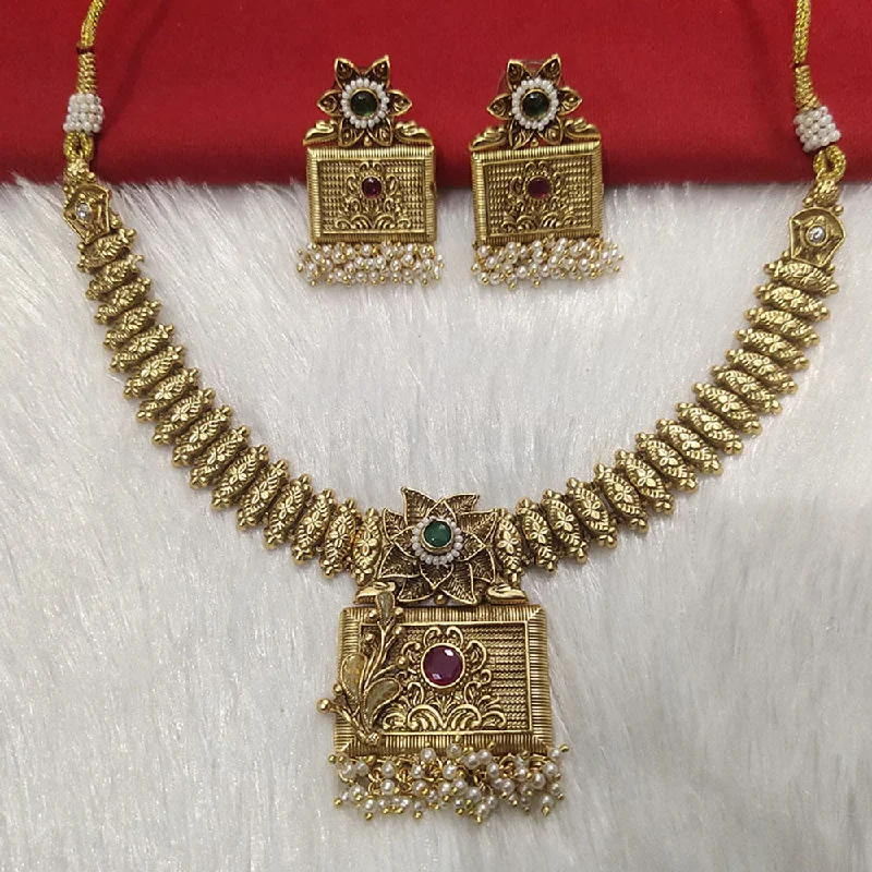 Vintage-inspired Choker Necklace-Kala Creation Gold Plated Pota Stone Necklace Set