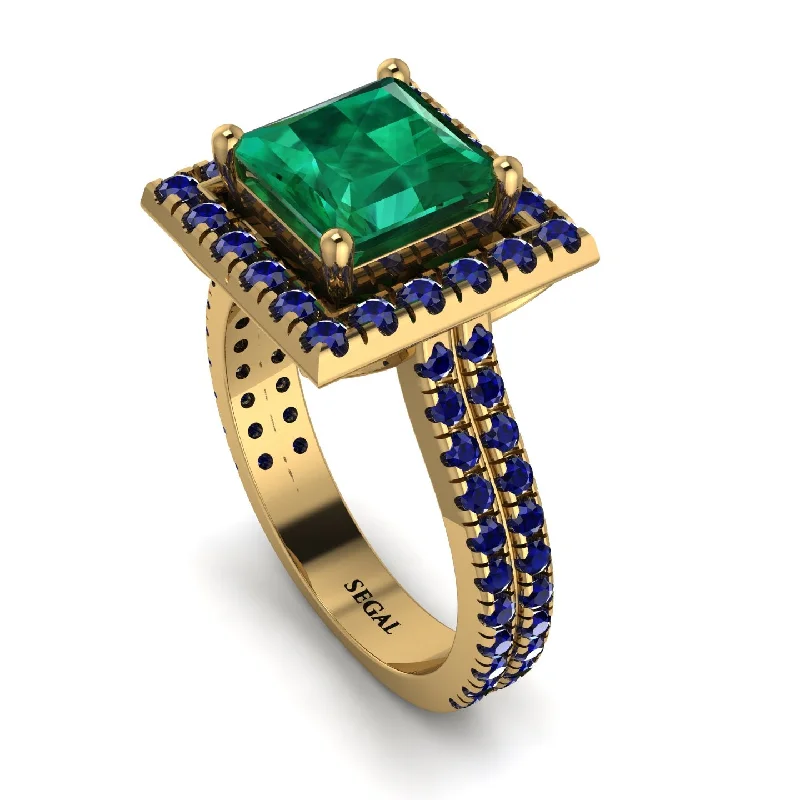 Vintage Sapphire Ring-Gorgeous Princess Cut Emerald Pave Double Shank Engagement Ring With Hidden Stone - Margot No. 64