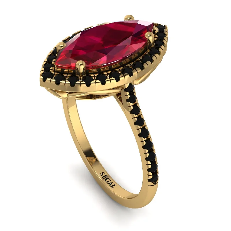 Bridal Wedding Ring-Gorgeous Marquise Cut Ruby Pave Engagement Ring With Hidden Stone - Miriam No. 40