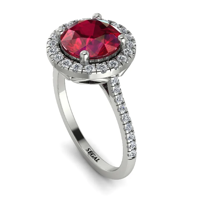 Luxurious Wedding Ring-Gorgeous Round Cut Ruby Pave Engagement Ring With Hidden Stone - Ellen No. 12