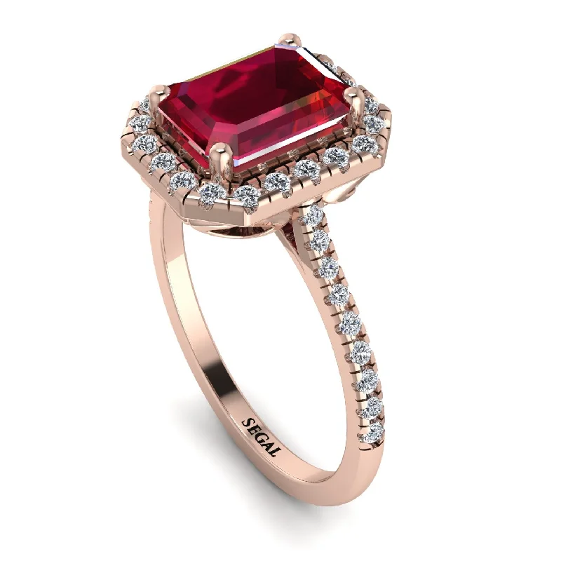 Dainty Gold Ring-Gorgeous Emerald Cut Ruby Pave Engagement Ring With Hidden Stone - Veronica No. 11