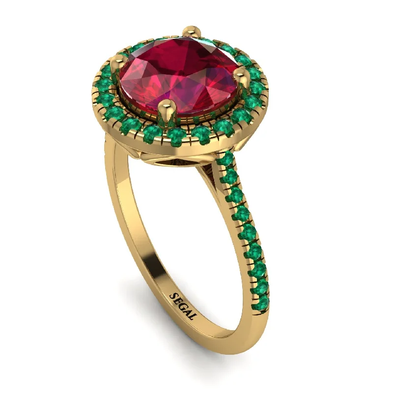 Simple Gemstone Wedding Ring-Gorgeous Round Cut Ruby Pave Engagement Ring With Hidden Stone - Ellen No. 25