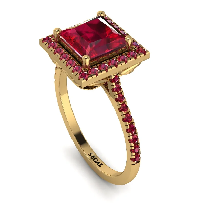 Elegant Cocktail Ring-Gorgeous Princess Cut Ruby Pave Engagement Ring With Hidden Stone - Margot No. 55