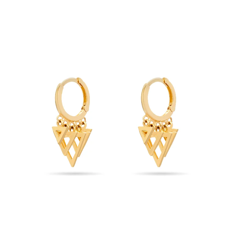 Artistic Crystal Earrings-Triangle Charm Huggies - 14 karat gold huggie earrings