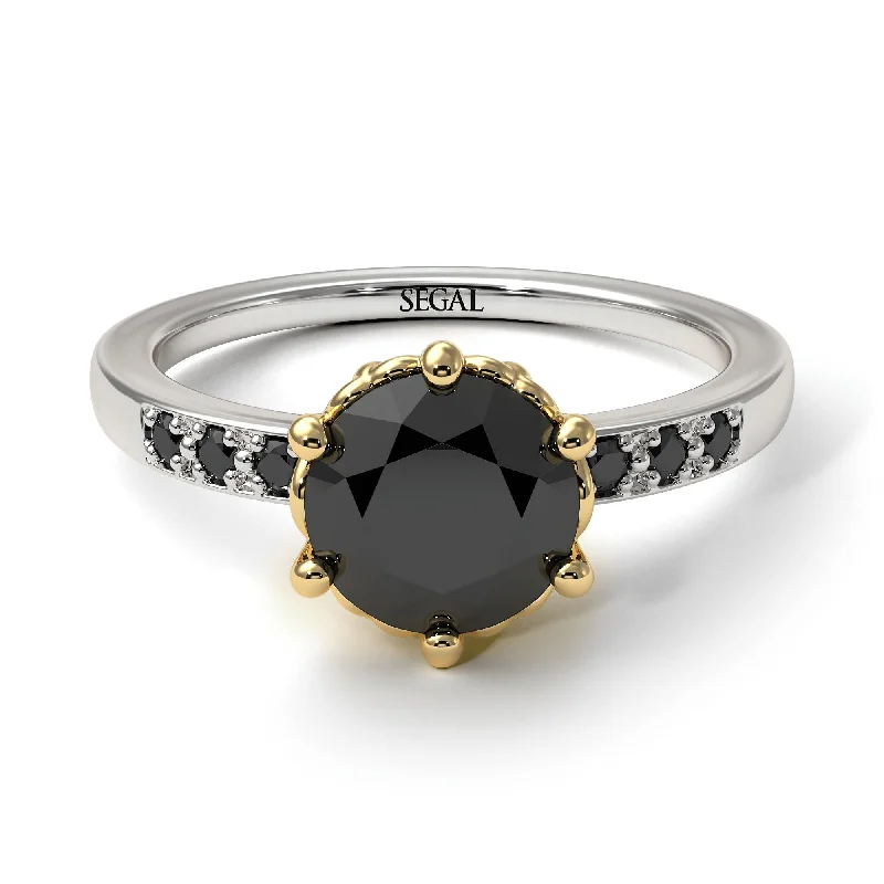 Gold and Silver Ring-Two Tones Classic Black Diamond Vintage Ring - Olivia No. 35