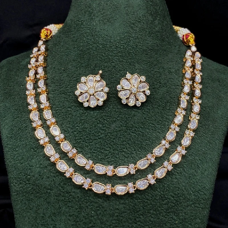 Heart Shaped Silver Necklace-Amoliya Jewels Gold Plated Polki Kundan Stone Necklace Set