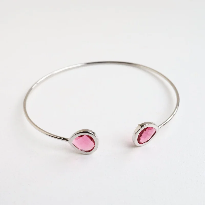 Double Cuff Bracelets-Sterling Silver Fuchsia Double Crystal Bracelet