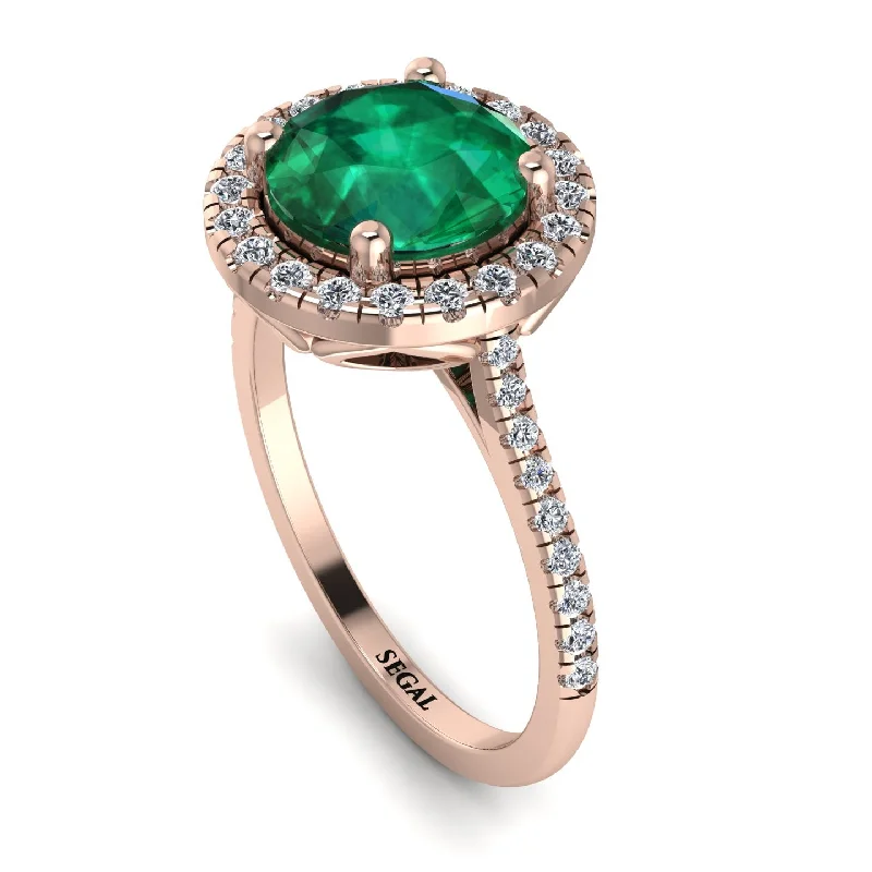 Elegant Cocktail Ring-Gorgeous Round Cut Emerald Pave Engagement Ring With Hidden Stone - Ellen No. 5