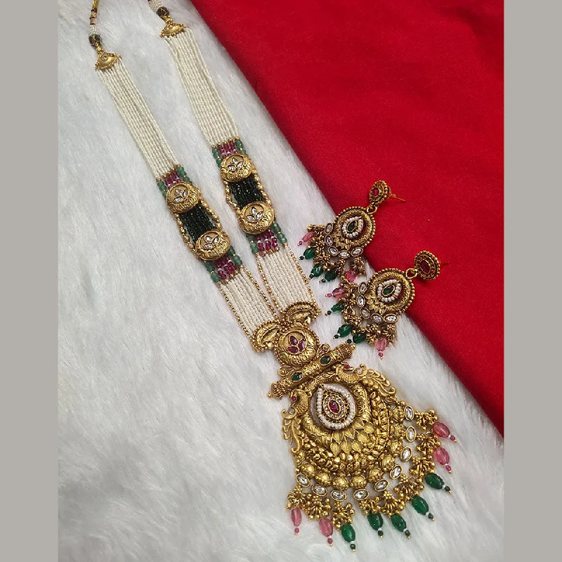 Artistic Necklace for Women-Kala Creation Gold Plated Pota Stone And Pearl Necklace Set