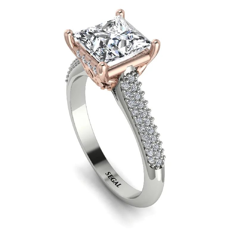 Customizable Birthstone Ring-Two Tones Luxury Pave Princess Cut Diamond Engagement Ring With Hidden Stone - Sabrina No. 78