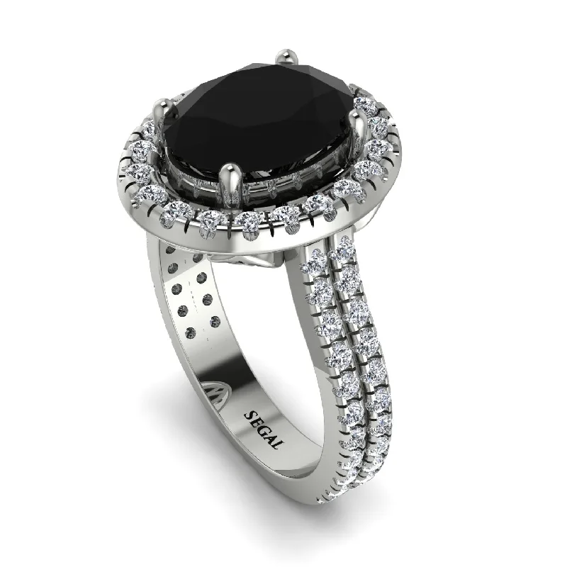 Romantic Heart Ring-Gorgeous Oval Cut Black Diamond Pave Double Shank Engagement Ring With Hidden Stone - Phoebe No. 9