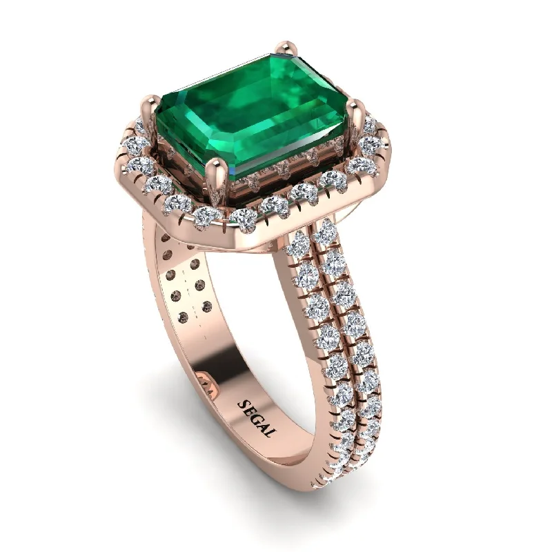 Solitaire Engagement Ring-Gorgeous Emerald Cut Emerald Pave Double Shank Engagement Ring With Hidden Stone - Veronica No. 5