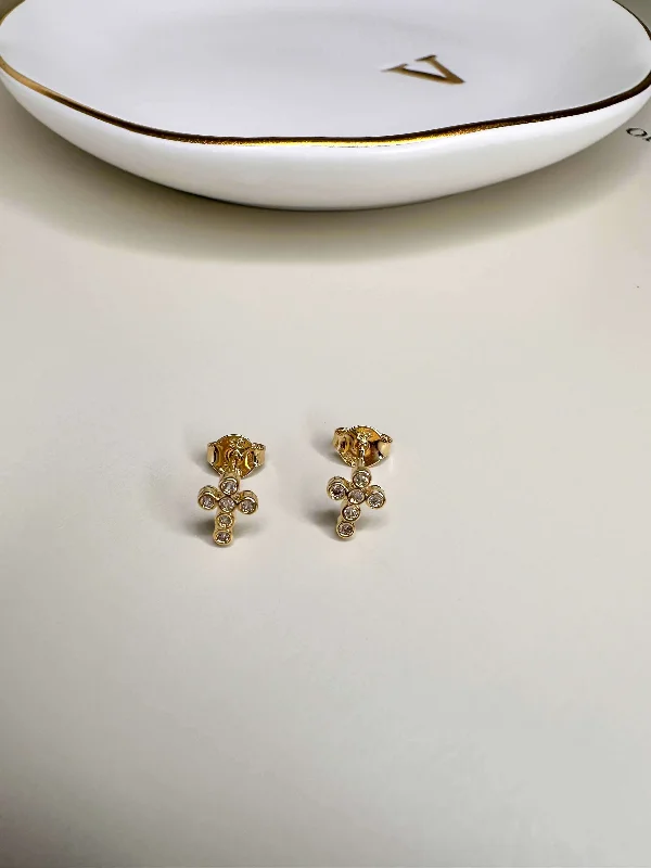 Chic Hoop Earrings-Velani Mini Cross Studs Earrings