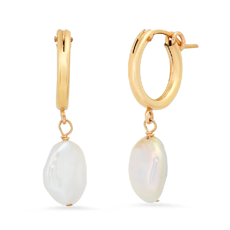 Modern Gemstone Earrings-Single pearl drop hoop