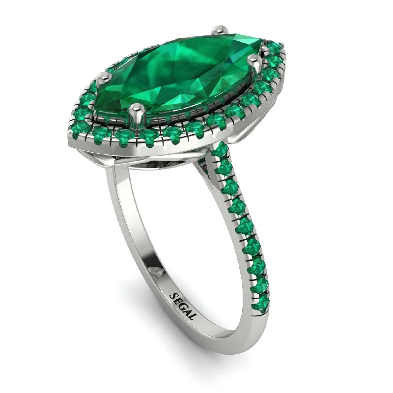 Gold Engagement Ring-Gorgeous Marquise Cut Emerald Pave Engagement Ring With Hidden Stone - Miriam No. 21