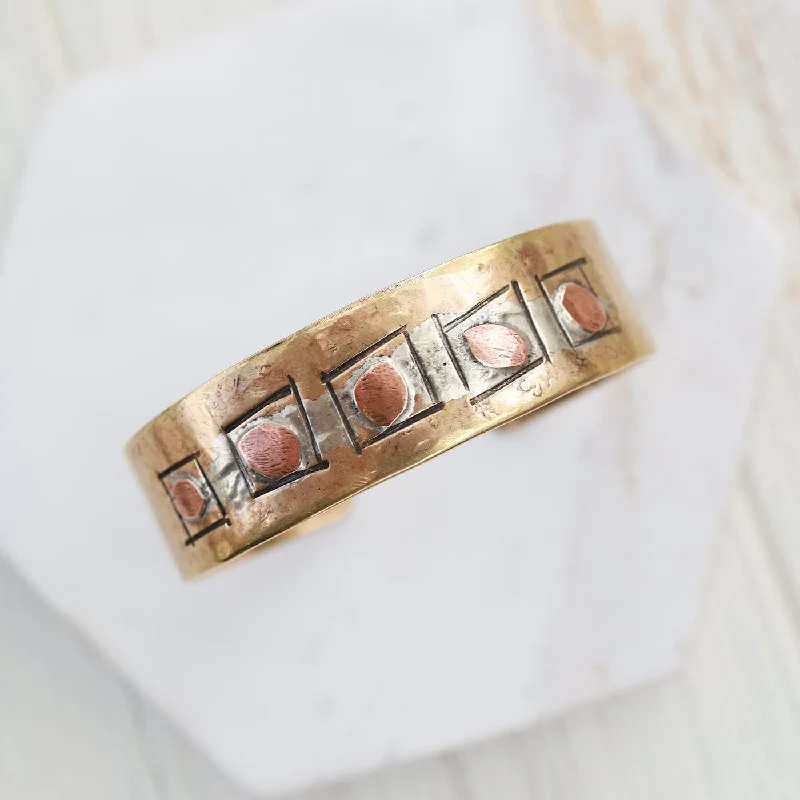 Custom Friendship Bracelets-Copper Dots & Squares Brass Cuff Bracelet