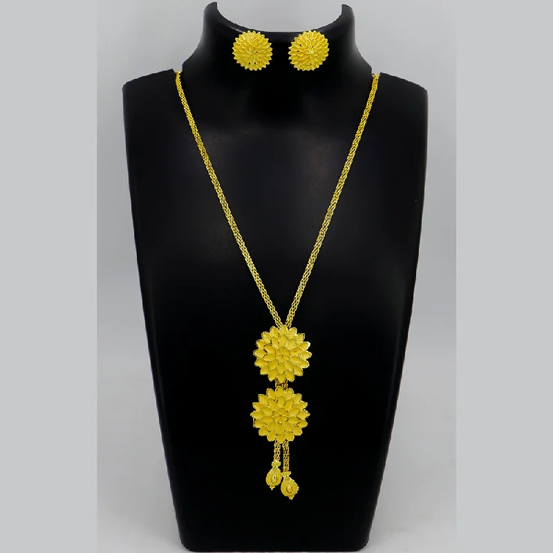 Statement Chunky Necklace-Mahavir Gold Plated Long Necklace Set