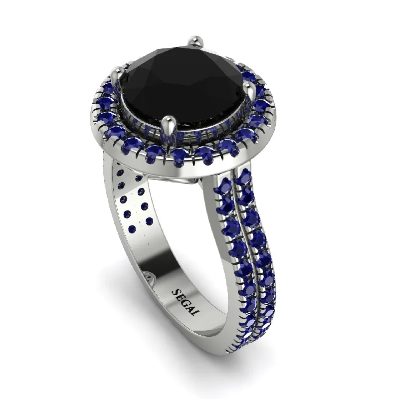 Custom Engraved Ring-Gorgeous Round Cut Black Diamond Pave Double Shank Engagement Ring With Hidden Stone - Ellen No. 69