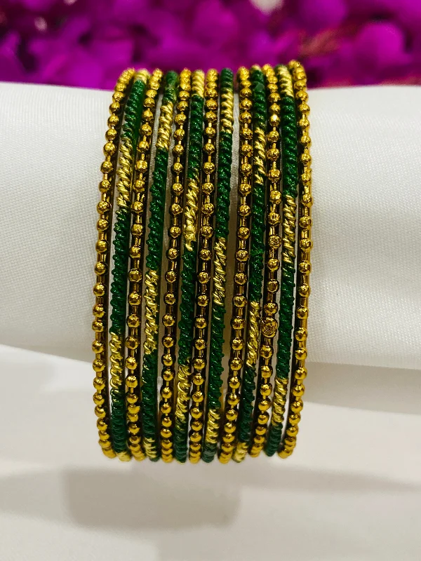 Modern Diamond Bangles-Stunning Dark Green Color Antique Gold Designer Wedding Bangles