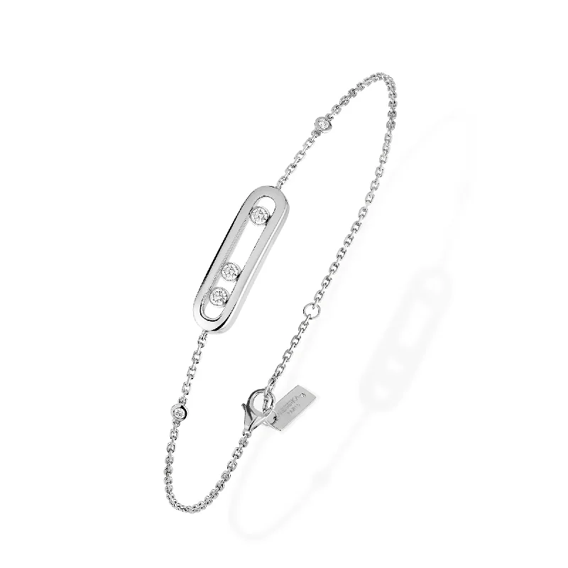 Elegant Charm Bangle Bracelets-18ct White Gold Baby Move Three Diamond Set Bracelet