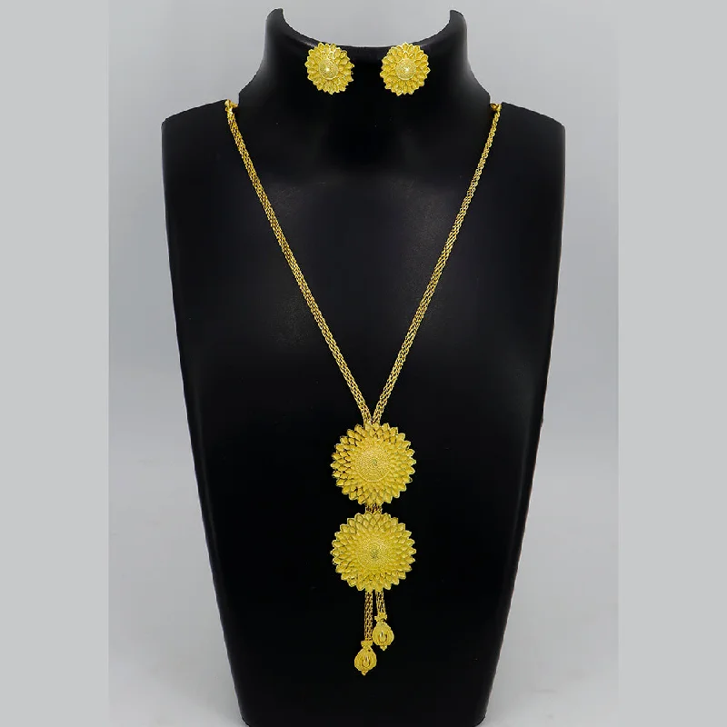 Celebrity Style Necklace-Mahavir Gold Plated Long Necklace Set