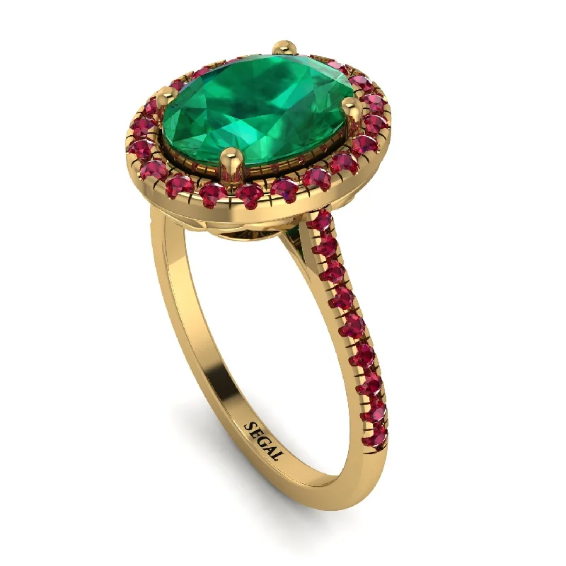 Classic Gold Ring-Gorgeous Oval Cut Emerald Pave Engagement Ring With Hidden Stone - Phoebe No. 49