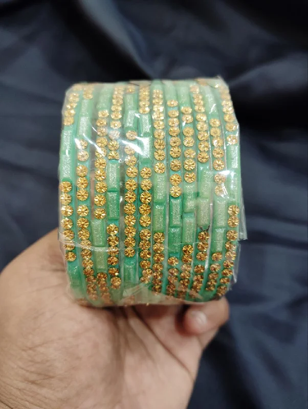 Personalized Gold Cuff Bangles-Appealing Light Green Color Unique Design Glass Bangles For Women