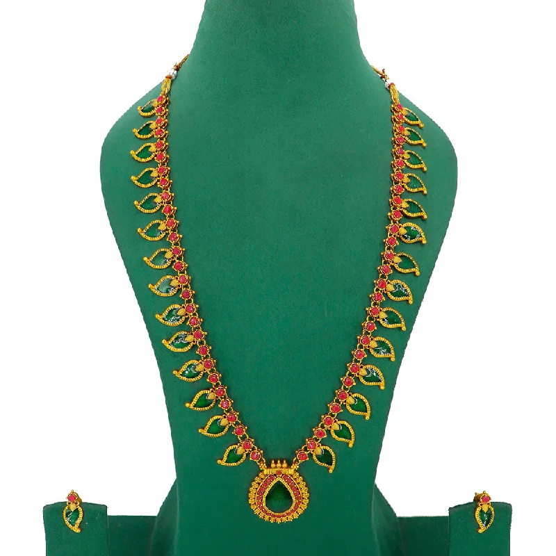 Trendy Multi-layer Necklace-Mahavir Gold Plated Pota Stone Long Necklace