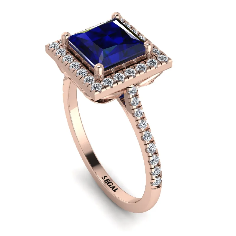 Modern Wedding Ring Set-Gorgeous Princess Cut Sapphire Pave Engagement Ring With Hidden Stone - Margot No. 14