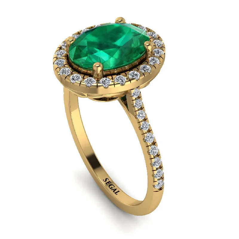 Gold Eternity Ring-Gorgeous Oval Cut Emerald Pave Engagement Ring With Hidden Stone - Phoebe No. 4