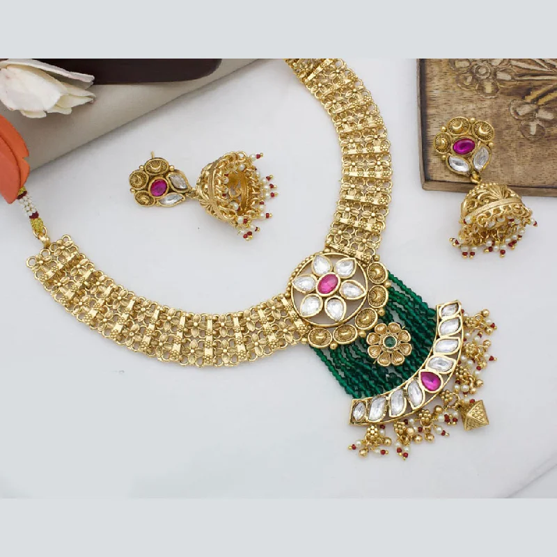 Heart Shaped Gold Necklace-Manisha Jewellery Gold Plated Kundan Stone And Pearls Necklace Set