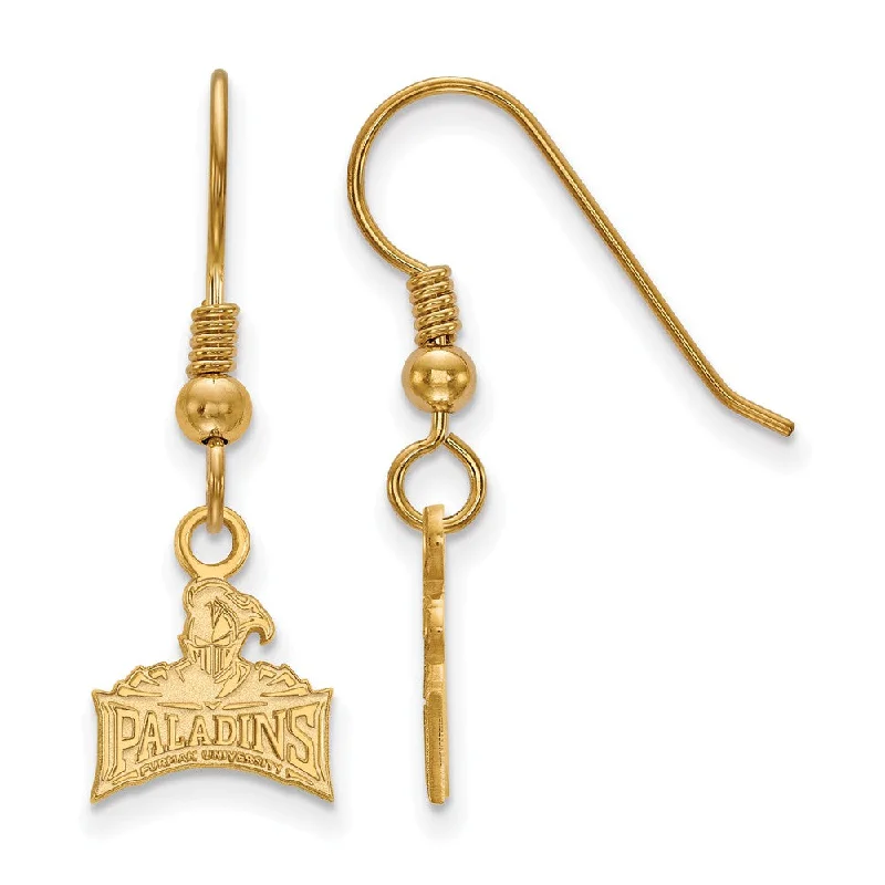 Minimalist Drop Earrings-14k Gold Plated Silver Furman University XS (Tiny) Dangle Earrings