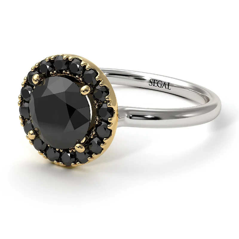 Beautiful Gemstone Ring-Two Tones 1ct Round Black Diamond Engagement Ring - Natalia No. 80