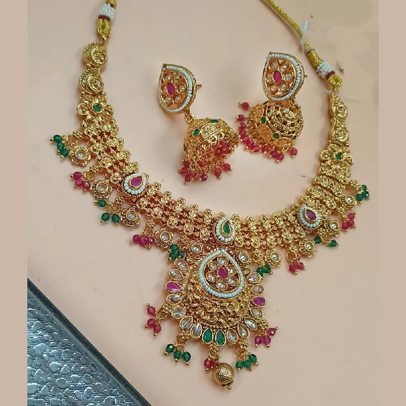 Colorful Glass Necklace-NAFJ Gold Plated Pota Stone And Pearls Necklace Set