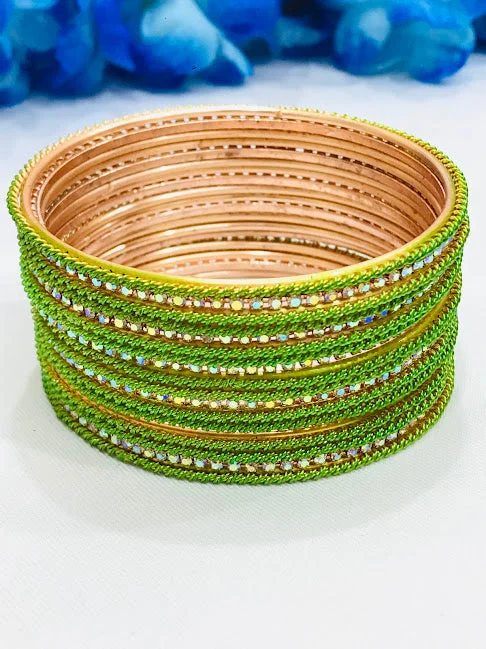 Custom Birthstone Bangles-Attractive Green Colored Traditional Ethnic Wear Bangles For Women