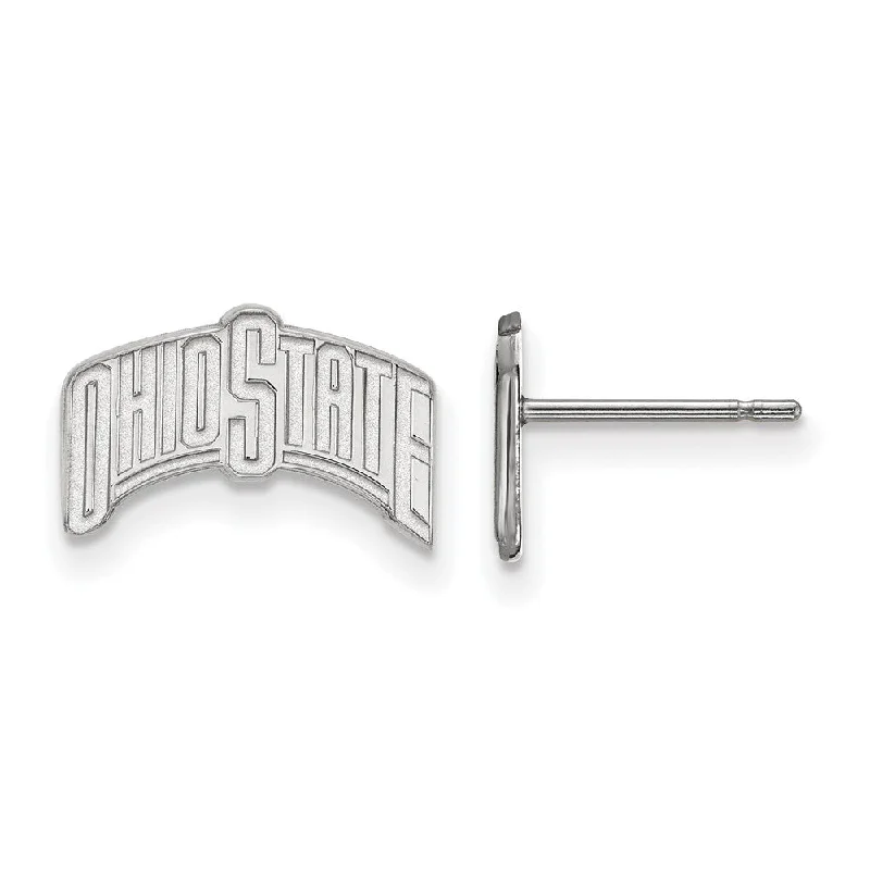 Colored Stone Earrings-10k White Gold Ohio State University Small Logo Post Earrings