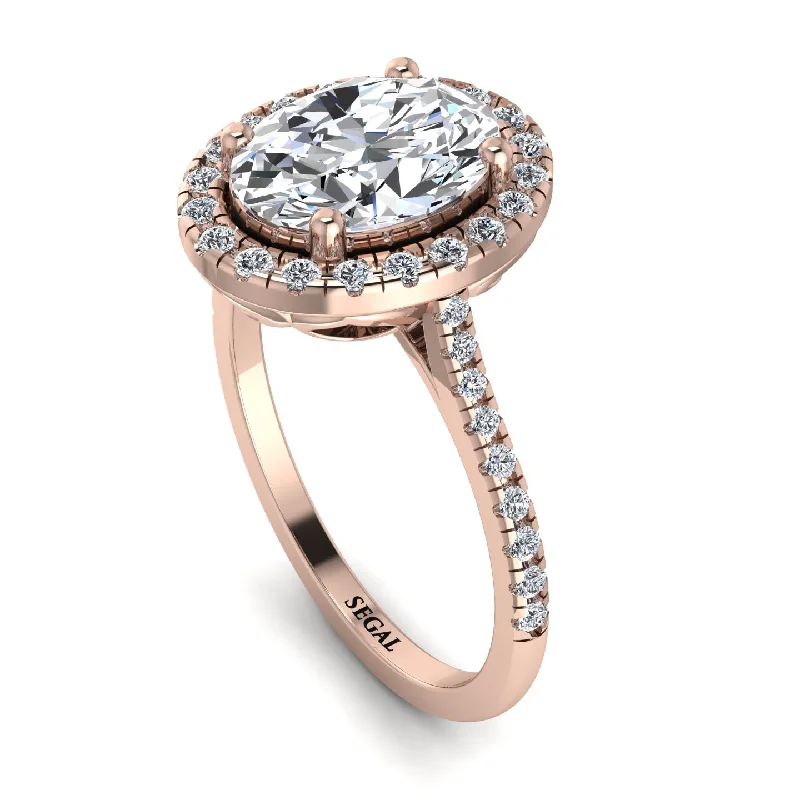 Elegant Cocktail Ring-Gorgeous Oval Cut Diamond Pave Engagement Ring With Hidden Stone - Phoebe No. 2