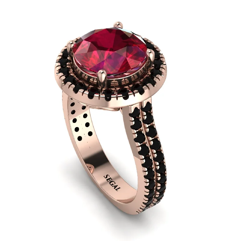 High-End Silver Ring-Gorgeous Round Cut Ruby Pave Double Shank Engagement Ring With Hidden Stone - Ellen No. 41