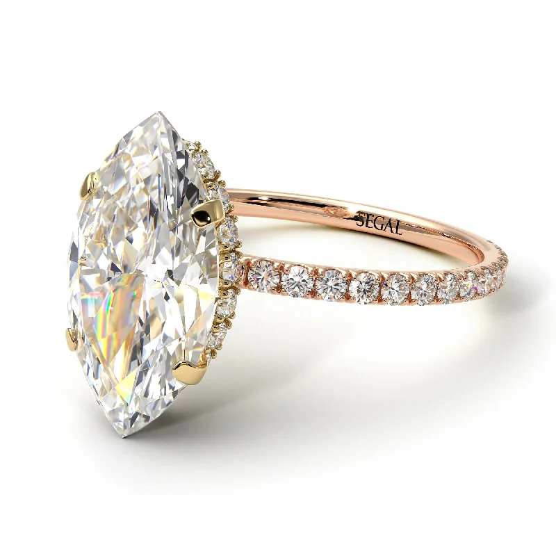 Minimalist Gold Ring-Two Tones Hidden Halo Marquise Diamond Engagement Ring - Journey No. 76