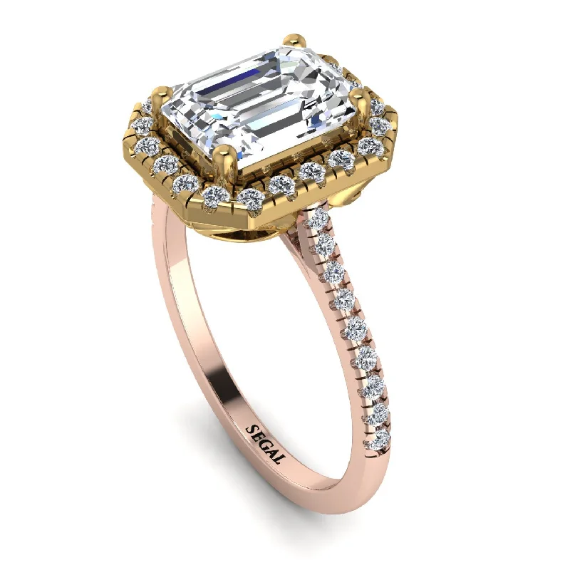 Custom Promise Ring for Him-Two Tones Gorgeous Emerald Cut Diamond Pave Engagement Ring With Hidden Stone - Veronica No. 76