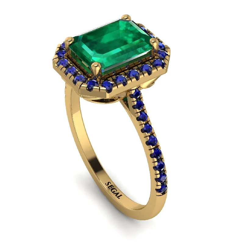 High-End Silver Ring-Gorgeous Emerald Cut Emerald Pave Engagement Ring With Hidden Stone - Veronica No. 64