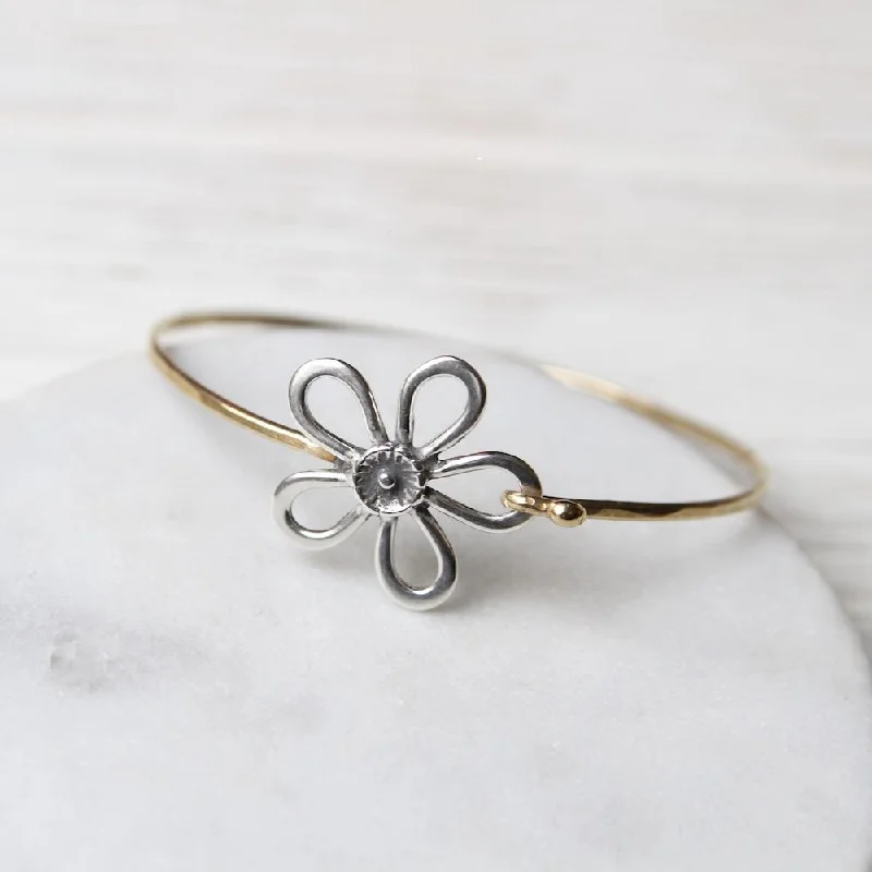 Modern Beaded Charm Bracelets-Brass Bracelet With Silver Flower