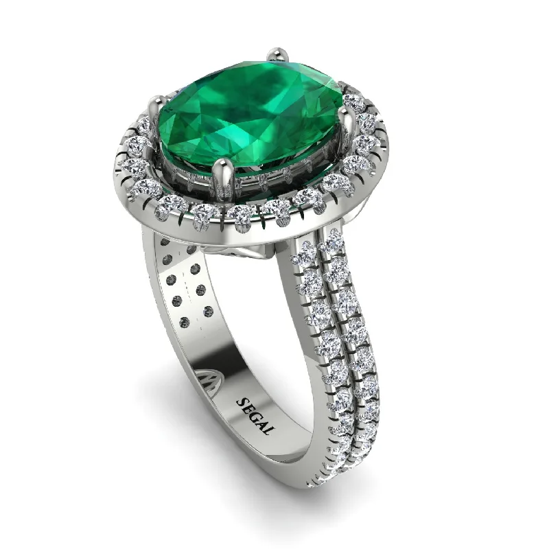 Custom Ring for Anniversary-Gorgeous Oval Cut Emerald Pave Double Shank Engagement Ring With Hidden Stone - Phoebe No. 6