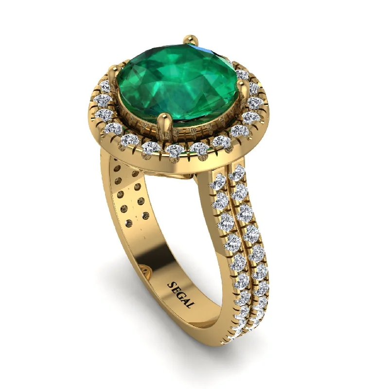 Classic Wedding Ring-Gorgeous Round Cut Emerald Pave Double Shank Engagement Ring With Hidden Stone - Ellen No. 4