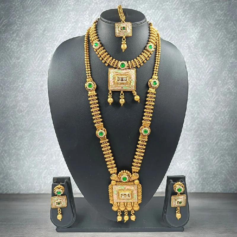 Lightweight Gold Necklace-Gehana Mahal Copper Gold Pota Stone Necklace Combo